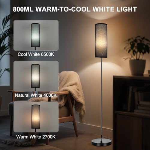 Image of FRIDEKO HOME Floor Lamp, Color Changing Ambient Lighting for Living Room Bedroom, Standing Lamp with App & Remote Control, Tall Corner Lamp for Christmas Home Decor, 9W 800LM, Foot Switch, Black Shade