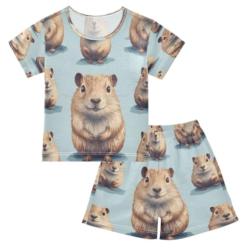 Pajama Sets Short Sleeve Cute Guinea Pig Pattern Soft Cotton Summer Sleepwear 2 Piece PJS Size 5-14T