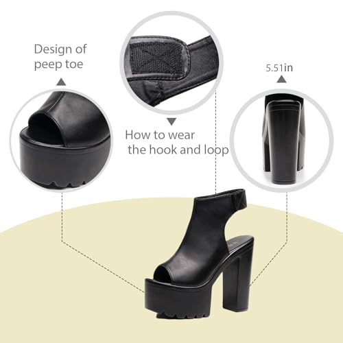 Women'S Peep Toe Super High Heel Platform Sandals With Hook And Loop Fashion Round Toe Chunky Platform Slingback Non-Slip Party Dress Shoes For Party, Evening Party, Date2