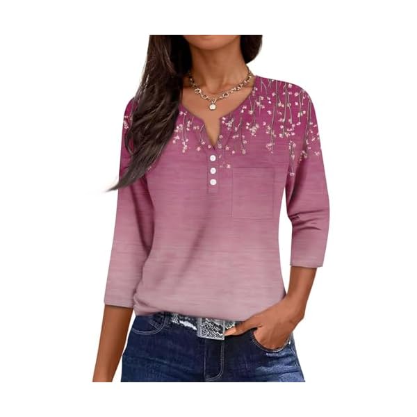 Summer Tops for Women Trendy Casual 3/4 Length Sleeve T Shirts Boho Workout Tops Womens Dressy Blouses - Image 3