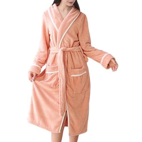 Albornoz largo para mujer, grueso y cálido, otoño, invierno, albornoces, azulejos de piña, gran tamaño, para pareja, vestido de dormitorio cómodo con cordones y bolsillos, ropa de dormir y pijama