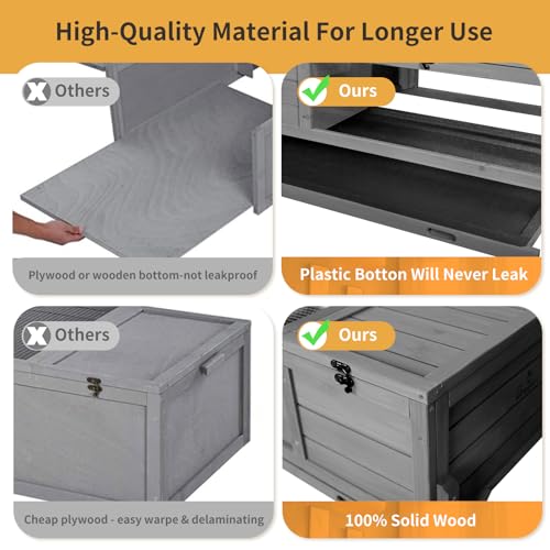 GEGURI Tortoise Habitat Indoor & Outdoor, Wooden Tortoise House with Detachable Legs, Reptile Cage for Small Animals