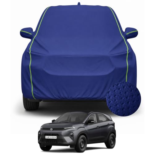 Image of Pivalo Premium Car Cover for Tata Nexon 100% Waterproof All Weather Protection Dustproof 3 Layer PP & Soft Cotton Inner Lining Fabric Tripple Stitched Secure Fit Full Body Cover (Tiebond Blue)
