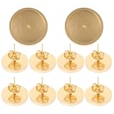 Gogogmee 10 Piezas de Biseles y Postes para Pendientes de Acero Inoxidable Dorado, Interior 12 Mm, Suministros para Hacer Joyas Diy, Accesorios Versátiles para Creación de Pendientes
