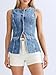 Tankaneo Womens Button Down Denim Vest Trendy Fitted Sleeveless Jean Tank Tops Crew Neck Waistcoat