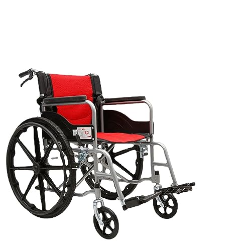 折りたたみ車椅子高齢者子供車椅子ライト車椅子無料インフレータブル手動車椅子スクーター (24インチ一体型ホイールライトレッドネット)