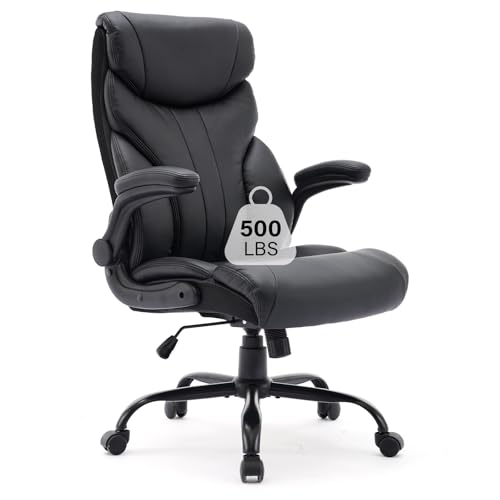 GAOMON Big and Tall Office Chair 500lbs, Wide Seat Home Office Chair, Ergonomic Executive Office Chair, High Back Computer Desk Chairs, Rolling Swivel Pc Chair With High Back & Flip-Up Armrests, Black