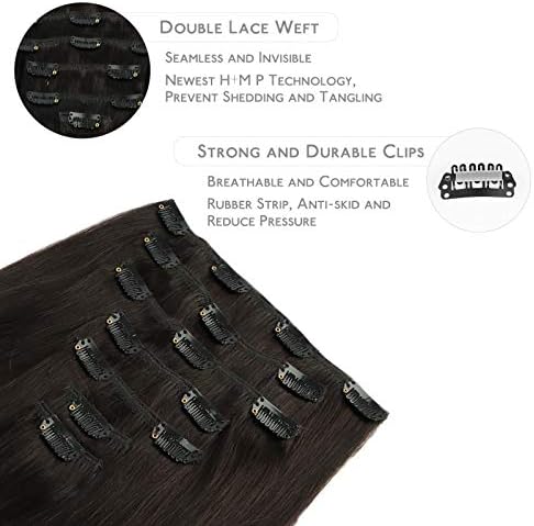 WENNALIFE Clip in Hair Extensions Real Human Hair, 24 Inch 120g 7pcs Dark Brown Hair Extensions Clip In Human Hair Remy Clip in Hair Extensions Real Human Hair Double Weft
