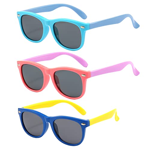 Image of FANNYGO 3 Pack Kids Sunglasses for Boys Girls Kid children's Polarized Sunglasses Age 3-10