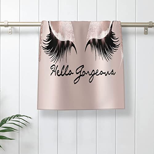 Covasa Hand Towels For Bathroom,Set Of 2,Spark Rose Gold Drips Makeup Lashes Hello Gorgeous Art,Microfiber Soft Highly Absorbent Face Towel For Hotel Spa,15.7"X27.5" #TOP5