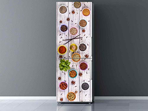 Oedim Vinilo para Frigorífico Especias Fondo Madera Gris 70x200cm | Adhesivo Resistente y Económico | Pegatina Adhesiva Decorativa de Diseño Elegante