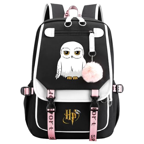 Meetiger Búho ligero Hedwig Rucksack Owl Book Bag Harry Magic School Bag Students Laptop Backpack con puerto de carga USB Negro