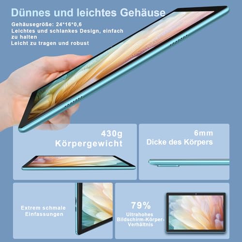 DMOAO Tablet 10 Zoll Android mit 5G WLAN, 8GB RAM + 64GB ROM(TF 1TB), Octa-Core 2.0 GHz, BT 5.0, Face ID, IPS 1280 * 800, 6000 mAh, HD Tablets mit Schutzfall, Blau