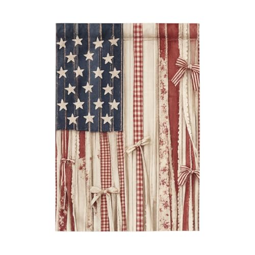 Rustic American Flag Outdoor Garden Banner with Rod Pocket Patriotic Farmhouse Porch Dcor for Independence Day & Americana Celebrations