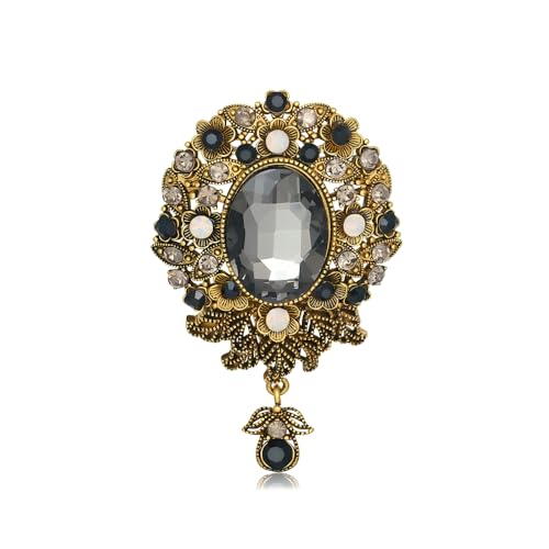 Broche fleur goutte cristal délicate ancienne femmes hommes vintage bijoux cadeaux veste robe accessoires (Noir)