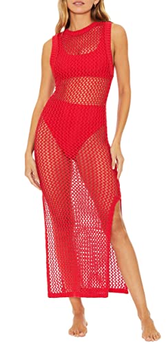 Crochet Swimsuit Cover Up for Women, Sexy Long Beach Dress Side Split Bikini Bathing Suit