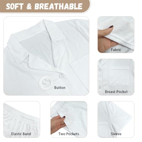 Image of Renewold Button Down Womens Pajama Set Short Sleeve Loungewear Bow Nightwear Sleepwear Night Suit Tops Shorts 2 Pieces