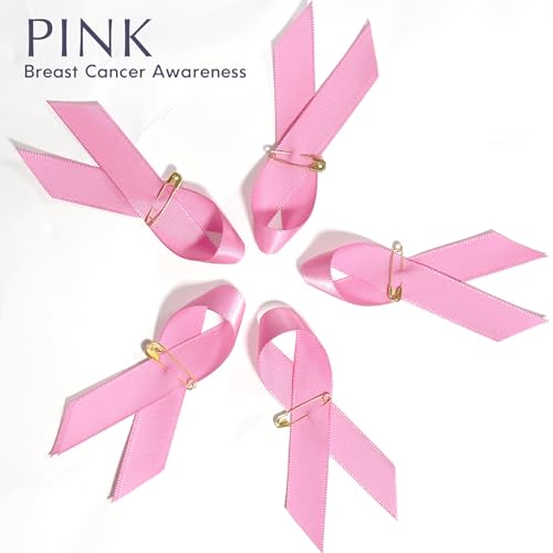 Image of Curvier 100PCS Pink Ribbons Breast Cancer Awareness Satin Lapel Pins for Charity Event Survivor Campaign Welfare Party Supplie