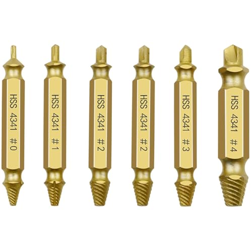 مجموعة استخراج البراغي، مجموعة دليل ازالة البراغي التالفة المكسورة، مجموعة تثبيت سهلة الخروج، 6 قطع (ذهبي)