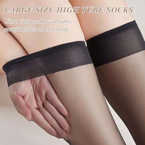 Image of 8 Pairs Plus Size Women Knee High Stockings Sheer Nylons Socks Womens Wide Calf Black Nylon Highs Stocking Queen Knee-high Panty Hose Sock