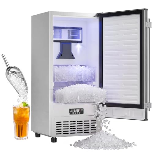 Image of Coolake 15 inch Undercounter Nugget Ice Maker Machine, 100Lbs /Day Outdoor Pebble Ice Maker with Double Ice Baskets, Stainless Steel Gravity Drainage Freestanding Built-in Ice Machine for Home Bar Kitchen