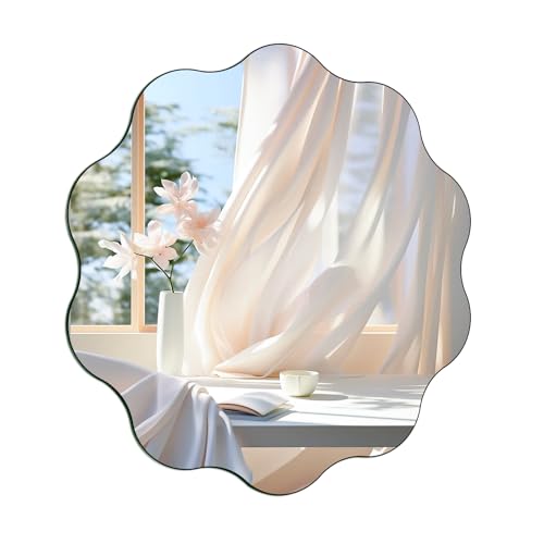 DRERIO - Espejo de Pared con Borde Ondulado Redondo de 30 cm - Ondas Irregulares - Espejo Decorativo de Pared para baño, Lavabo, salón, Dormitorio