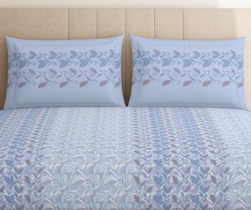 Image of Spaces Welspun Ease 120 TC 100% Cotton Floral Print Double Bedsheet with 2 Pillow Covers - Soft Feel, Easy Care & Skin Friendly - 224X254 Cm - Light Violet