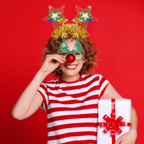 SIQUK 20 Stück Weihnachten Haarreifen Weihnachtsbrille Set, Weihnachten Stirnbänd Haarband Weihnachten Brille Rahmen Weihnachts Kopfschmuck Weihnachtsbaum für Weihnachs Party Kostüm