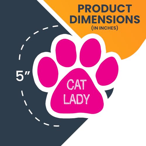 Image of Cat Lady Pink Pawprint Car Magnet 5 Inch 2 Pack, Dog Lover Gift, USA Made | Heavy duty magnetic decal for car, truck, SUV or fridge, full color UV printed