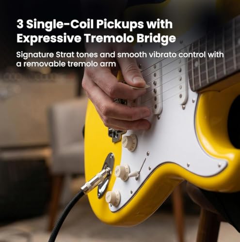 Image of Fender Squier Stratocaster Electric Guitar, Beginner Guitar, with 2-Year Warranty, Includes Free Lessons, Graffiti Yellow with Matte Finish