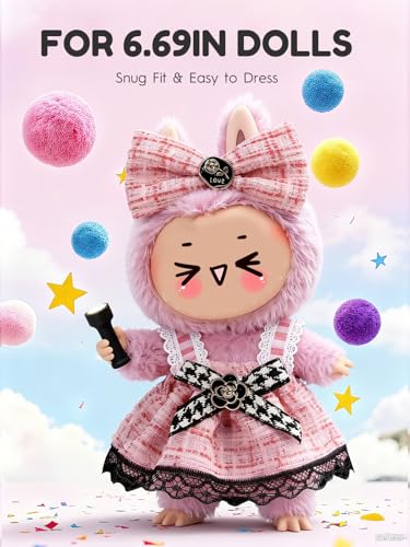 Image of Clothes for LABUBU 6.7inch (17cm) Doll, Cute Outfit Small Dress and Hairpin, Dress Up, Accessories (No Doll) (Pink Dress)