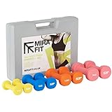 Mirafit 10 kg Kurzhantel- Gewichtsset - bunte Gewichte in Gelb, Blau, Orange und Rosa mit grauem Tragekoffer