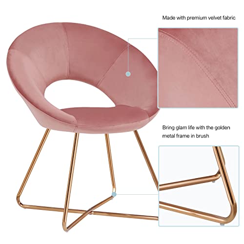 Duhome Modern Accent Velvet Chairs Dining Chairs Single Sofa Comfy Upholstered Arm Chair Living Room Furniture Mid-Century Leisure Lounge Chairs With Golden Metal Frame Legs 1 Pcs Pink #TOP3