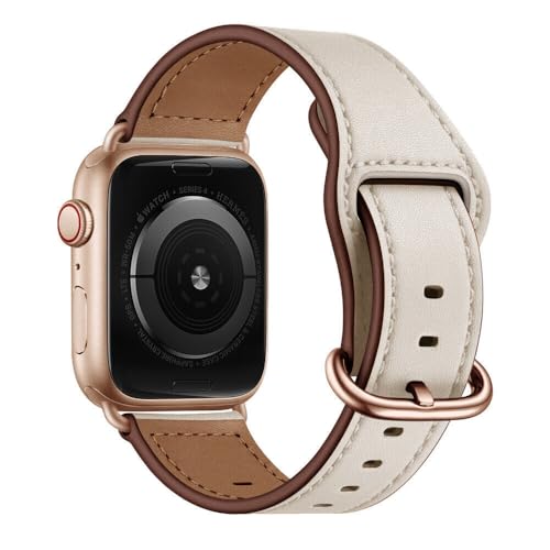 Bracelet iWatch 38/40/41 mm cuir véritable beige - Idée cadeau intemporelle