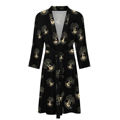 Guitar Tree Mens Bathrobe Soft Long Bath Robe Warm Spa Robe Nightgown Quick Dry with Waist Belt4