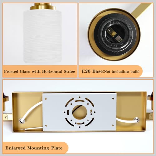 Image of Gold Vanity Light 10-Light Brushed Gold Bathroom Light Fixture 64in | White Frosted Ribbed Glass Shade Bathroom Lights over Mirror Modern Wall Lamp Sconces for Mirror Bedroom Hallway E26 Base