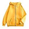 Hoodies for Teen Girl Uk, Womens Plain Zip Up Hoodie Ladies Hoody Soft Casual Hooded Sweatshirt Top Long Sleeve Jacket Jumper 18th Birthday Gifts for Girls,Yellow,L,U92K #3