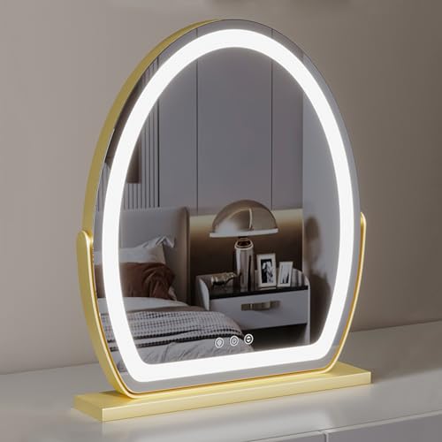 Espejo de maquillaje LED táctil de 3 colores para un tocador iluminado de 44 x 32 cm