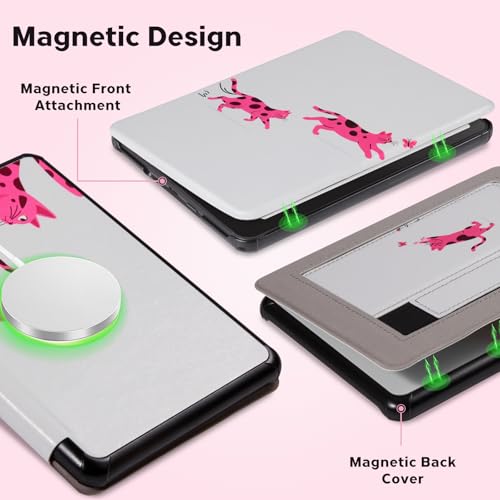 Image of CoBak Lightweight Stand Cute Case for 7 inch Kindle Paperwhite 12th Gen 2024 and Kindle Colorsoft with Right Hand Strap - Compatible with iPhone MagSafe, for Samsung /Anker Wireless Charging Pads