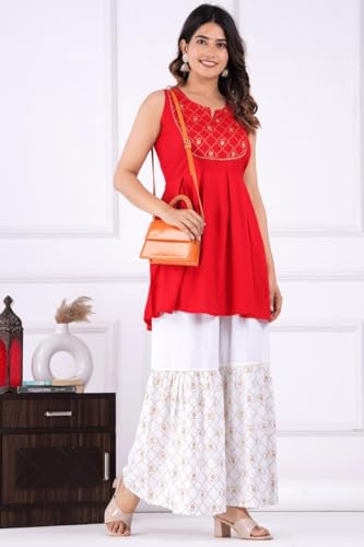 Image of MANGLA Kurti Sharara Suit| Kurta Sharara Set | Embroidery Sequence Work Georgette Sharara Suit