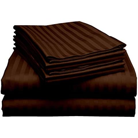 6 Piece King Size Sheet Set 600 Thread Count Egyptian Cotton Sheets 6 Pieces Sheets King Size Hotel Luxury Collection 6 PC Striped Sheet Set Chocolate Stripe Fits Mattress Upto 18'' DEEP Pocket Cover