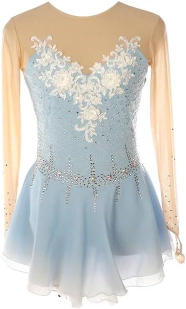 Girl Lace Figure Skating Dress Lady Ice Skating Dresses Professional Skating Performance Skirt Handmade Applique