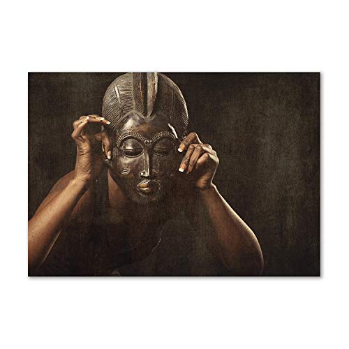 Masque Africain art mural Tulup déco salon tableau contemporain brun 100x70