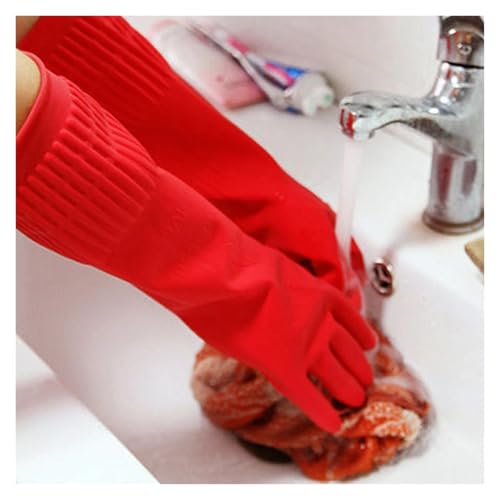 Kitchen Long Sleeve Latex Gloves Women Kitchen Heavy Duty Latex Gloves Pet Care Reusable Household Gloves Cleaning(45CM S)