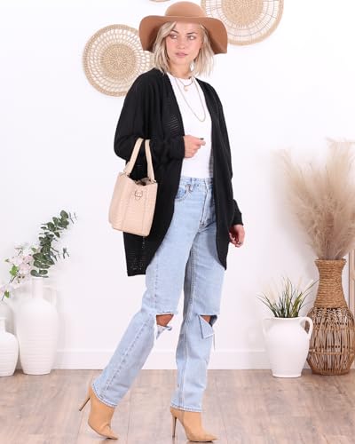 Popana Long Oversized Fall Batwing Waffle Knit Cardigan Sweaters for Women with Pockets Plus Size4