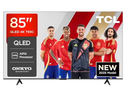 TCL 85T69C 85” QLED, Direct LED TV, 4K HDR TV, Smart TV Powered by Google TV (Dolby Vision & Atmos, Game Master, Motion Clarity, Onkyo 2.1 Sound, Compatible with Google Assistant & Alexa)