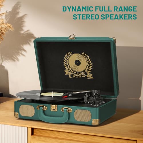 Image of Vinyl Record Player Bluetooth Turntable 3-Speed Suitcase Portable Vintage Belt-Driven Record Player with Speakers RCA Line Out AUX in Headphone Jack