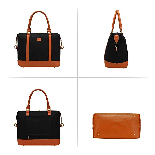LXY Overnight Bag Women Black Travel Weekend Bag Canvas Carry-on Tote Duffel in Trolley Handle