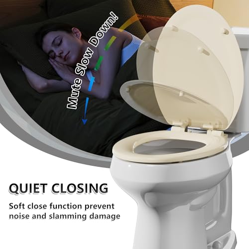 Image of Angol Shiold Slow Close Wood Toilet Seat（Bone, Elongated 18.5''）