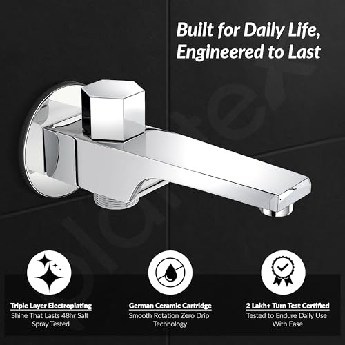 Image of Plantex Spout for Bathroom with Brass Spindle, Wall Flange and Teflon Tape /Button Attachment for Hand Shower-(AC06-Chrome)